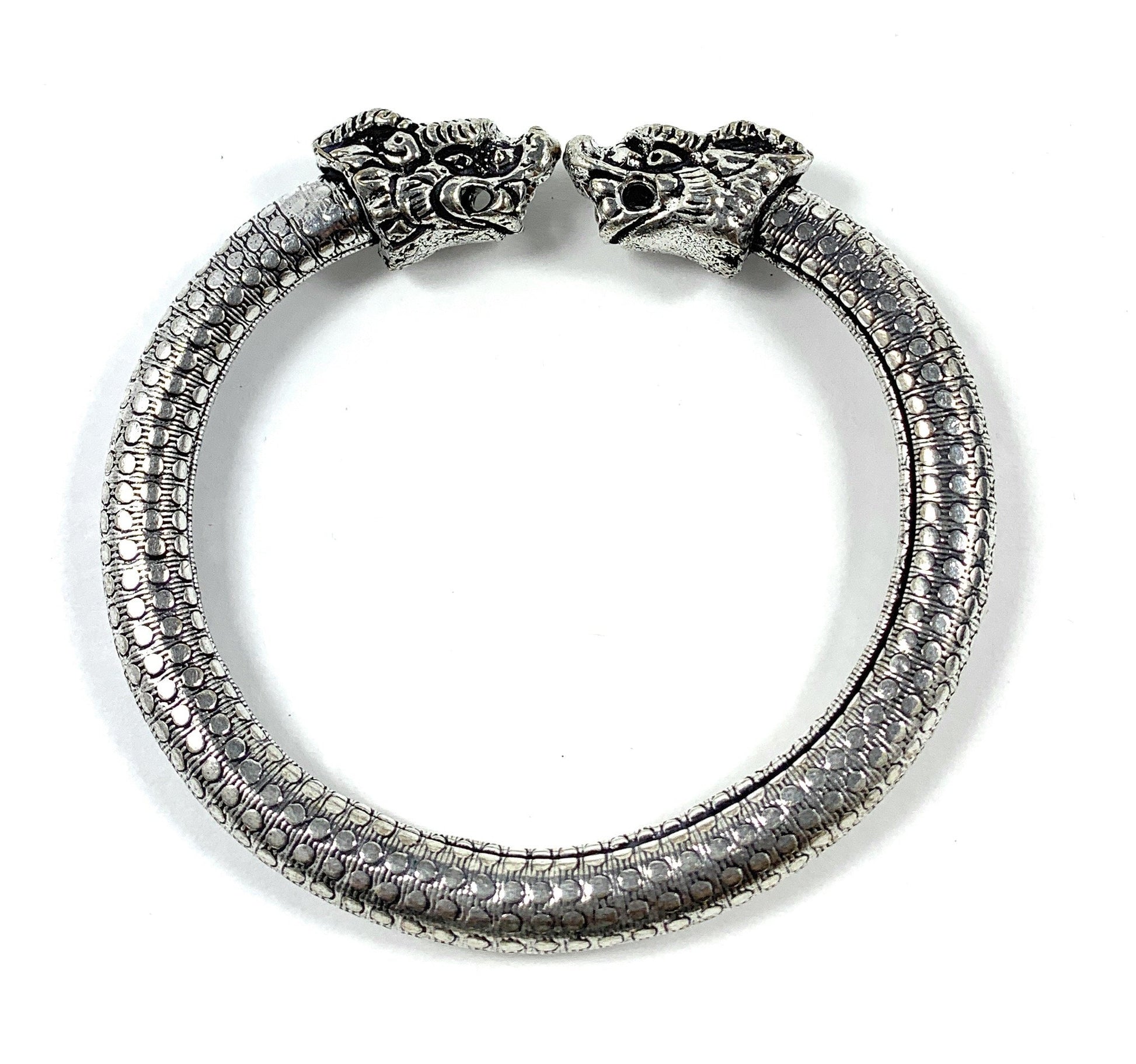 Antique Norse Bracelet With Lion Heads & Dotted Pattern