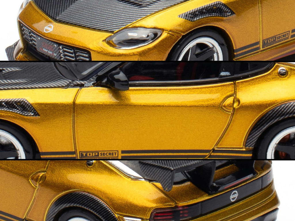 Nissan Fairlady Z Top Secret (RZ34) RHD (Right Hand Drive) Gold Metallic with Carbon Hood and Black Top 1/64 Diecast Model Car by Inno Models-3