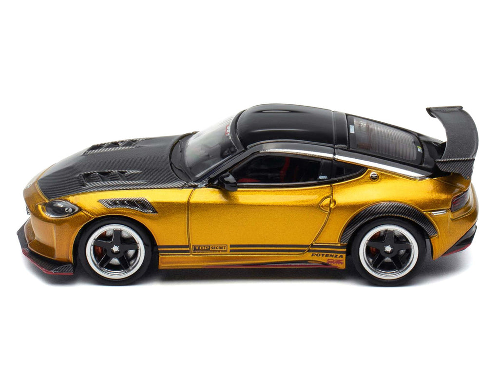 Nissan Fairlady Z Top Secret (RZ34) RHD (Right Hand Drive) Gold Metallic with Carbon Hood and Black Top 1/64 Diecast Model Car by Inno Models-1