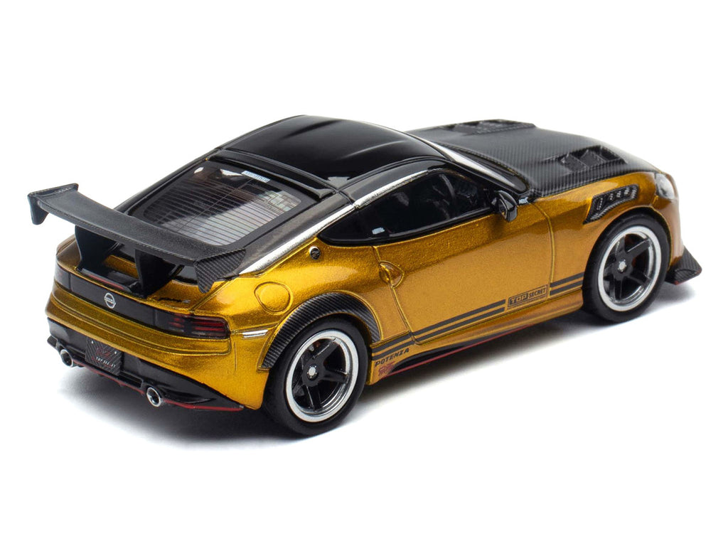 Nissan Fairlady Z Top Secret (RZ34) RHD (Right Hand Drive) Gold Metallic with Carbon Hood and Black Top 1/64 Diecast Model Car by Inno Models-0