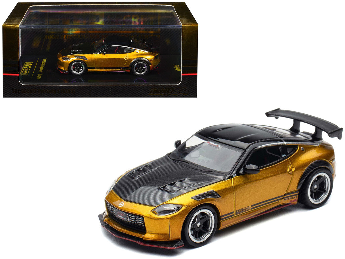 Nissan Fairlady Z Top Secret (RZ34) RHD (Right Hand Drive) Gold Metallic with Carbon Hood and Black Top 1/64 Diecast Model Car by Inno Models-4