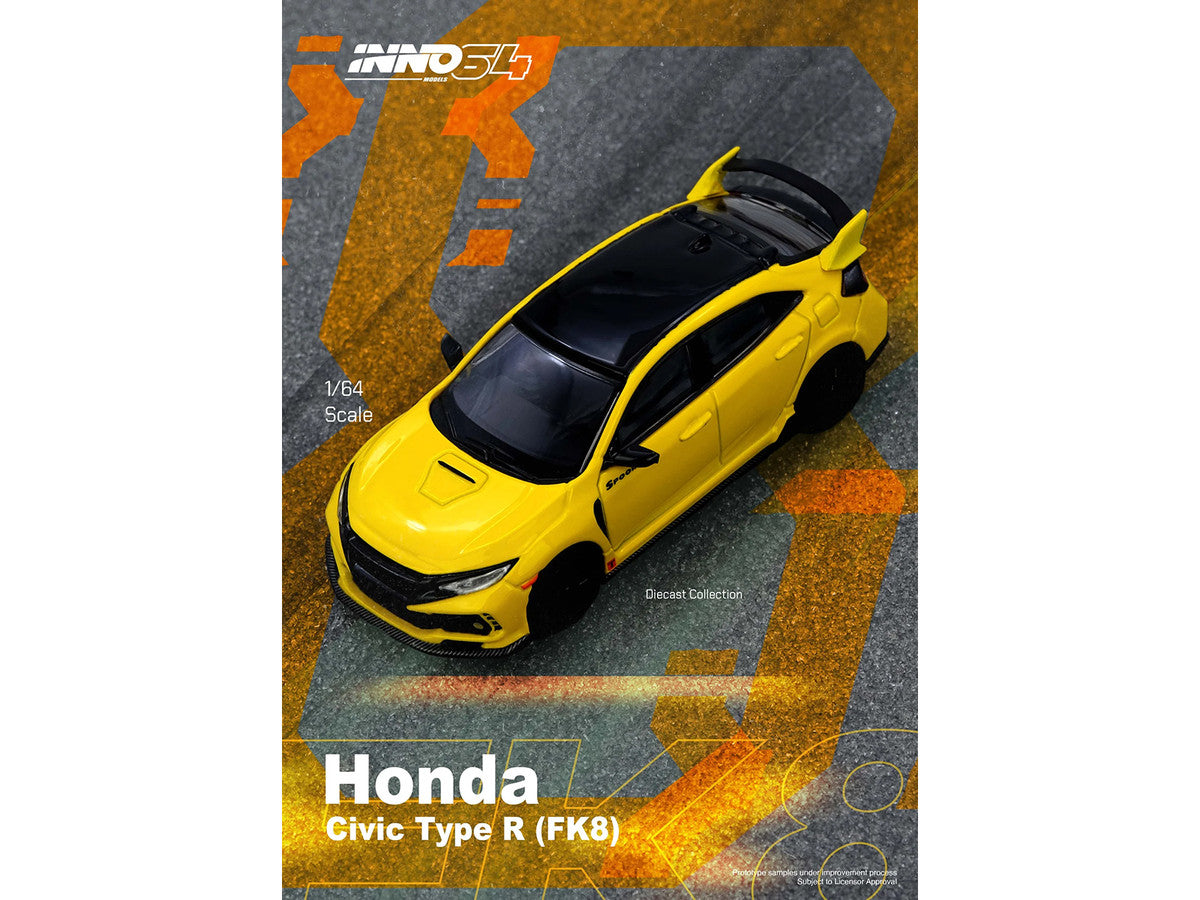 Honda Civic Type R (FK8) RHD (Right Hand Drive) Yellow with Black Top 1/64 Diecast Model Car by Inno Models-1