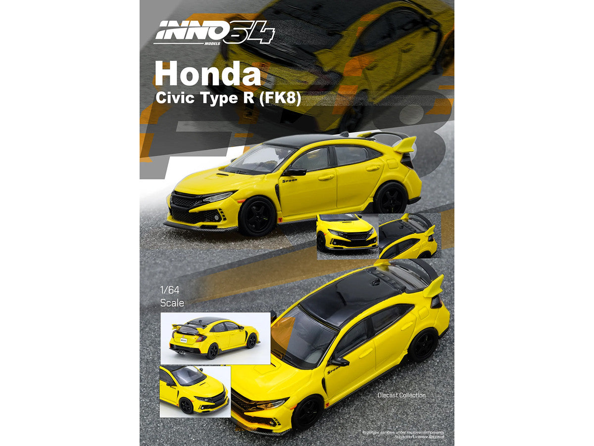 Honda Civic Type R (FK8) RHD (Right Hand Drive) Yellow with Black Top 1/64 Diecast Model Car by Inno Models-2