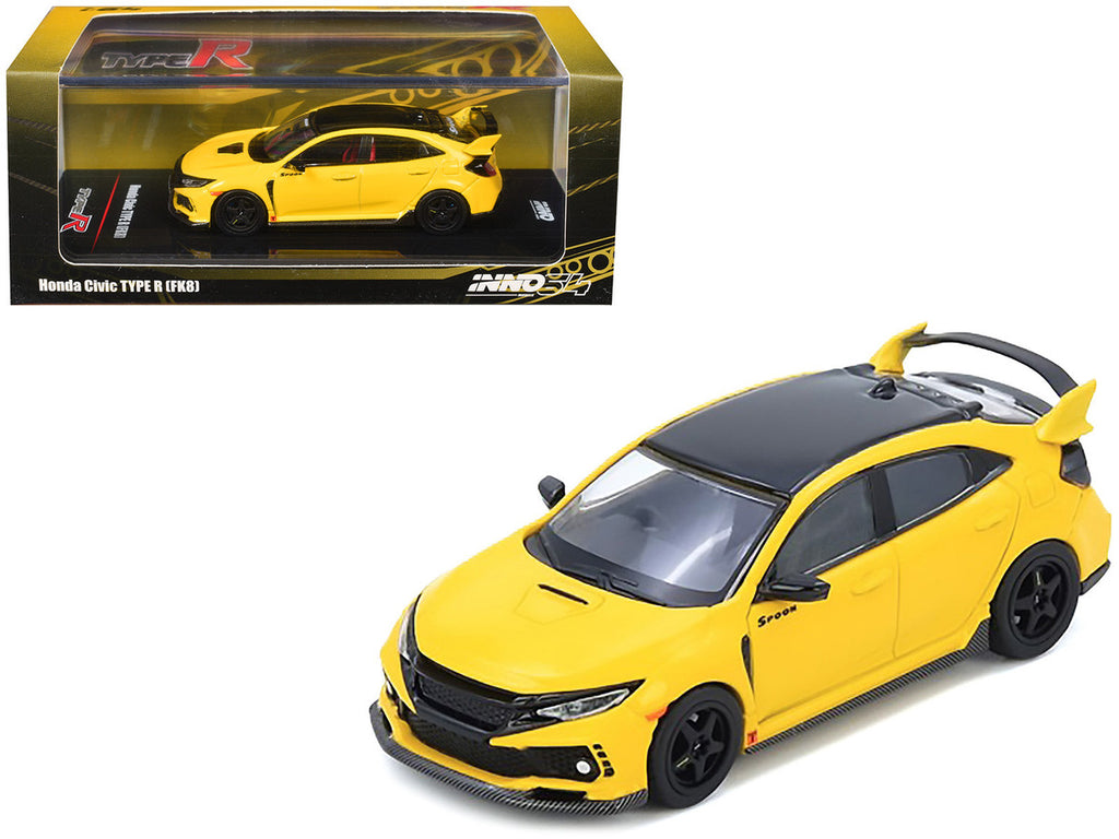 Honda Civic Type R (FK8) RHD (Right Hand Drive) Yellow with Black Top 1/64 Diecast Model Car by Inno Models-3