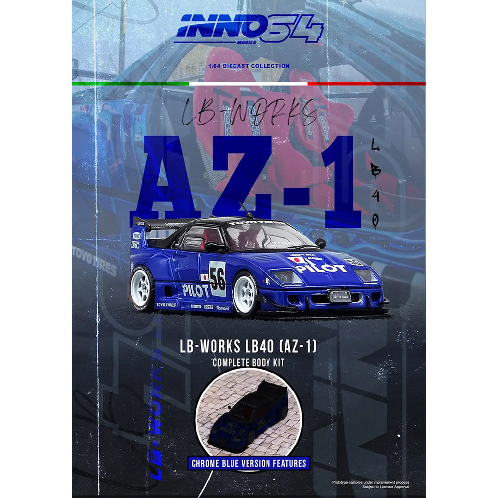 Mazda AZ-1 Liberty Walk LB40 RHD (Right Hand Drive) #56 "Pilot" Blue with Black Top 1/64 Diecast Model Car by Inno Models-3