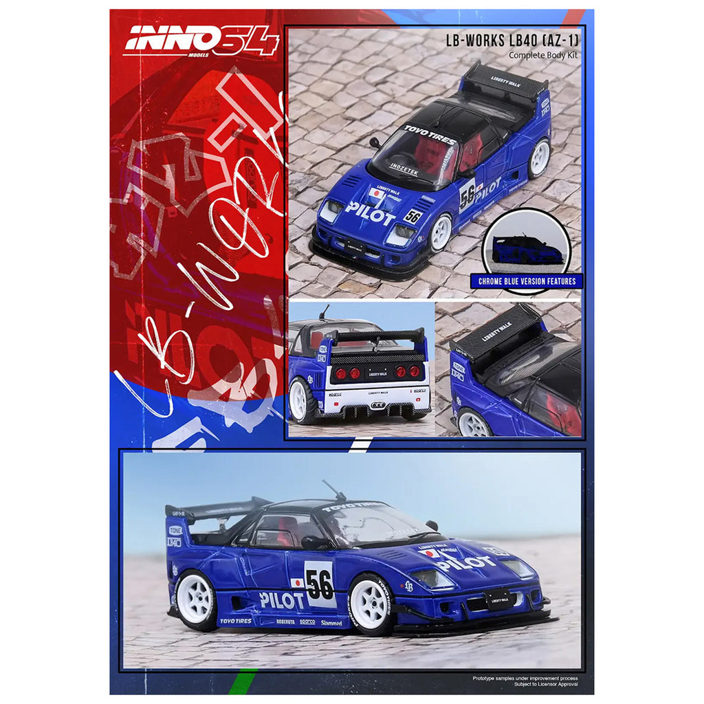 Mazda AZ-1 Liberty Walk LB40 RHD (Right Hand Drive) #56 "Pilot" Blue with Black Top 1/64 Diecast Model Car by Inno Models-4