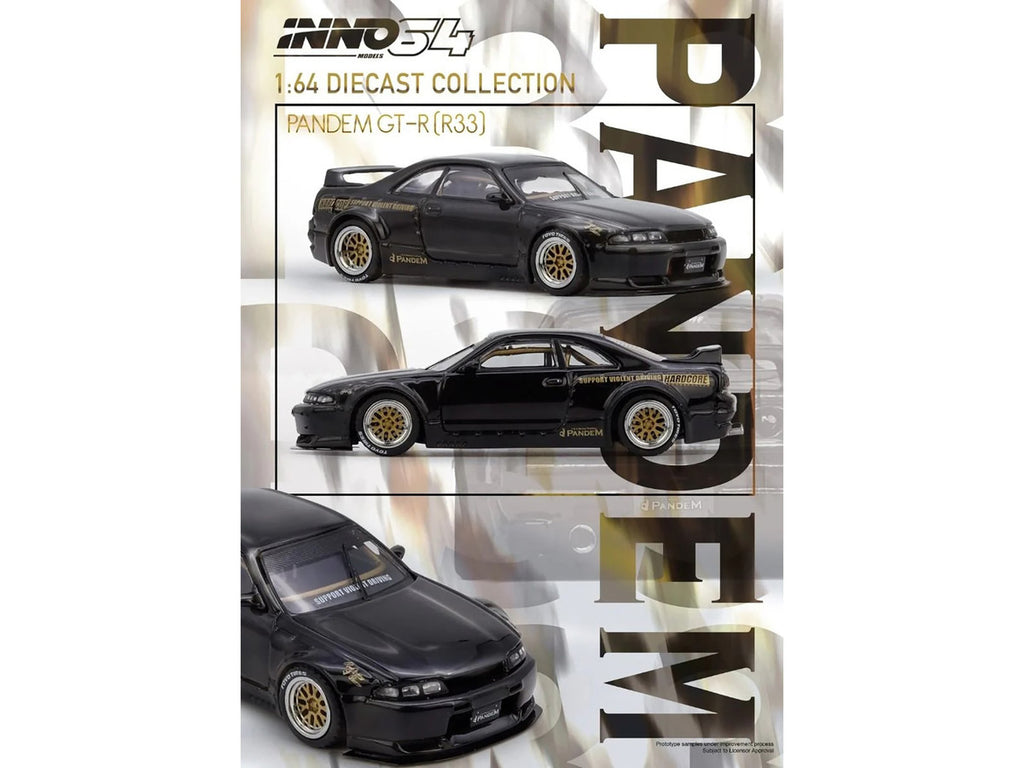 Nissan Skyline GT-R (BCNR33) RHD (Right Hand Drive) "Pandem - Rocket Bunny" Black 1/64 Diecast Model Car by Inno Models-4