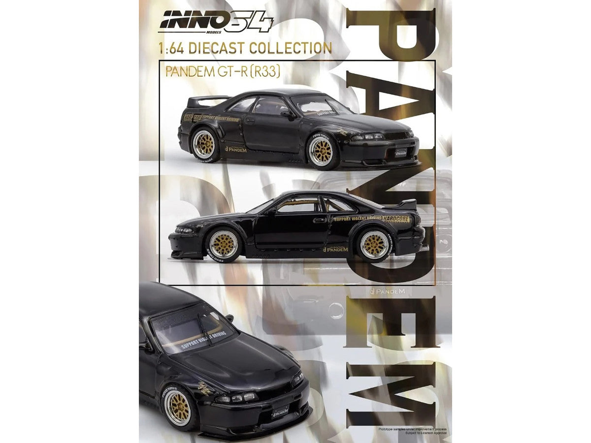 Nissan Skyline GT-R (BCNR33) RHD (Right Hand Drive) "Pandem - Rocket Bunny" Black 1/64 Diecast Model Car by Inno Models-4