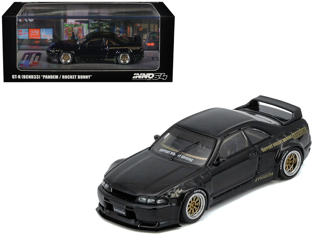 Nissan Skyline GT-R (BCNR33) RHD (Right Hand Drive) "Pandem - Rocket Bunny" Black 1/64 Diecast Model Car by Inno Models-0