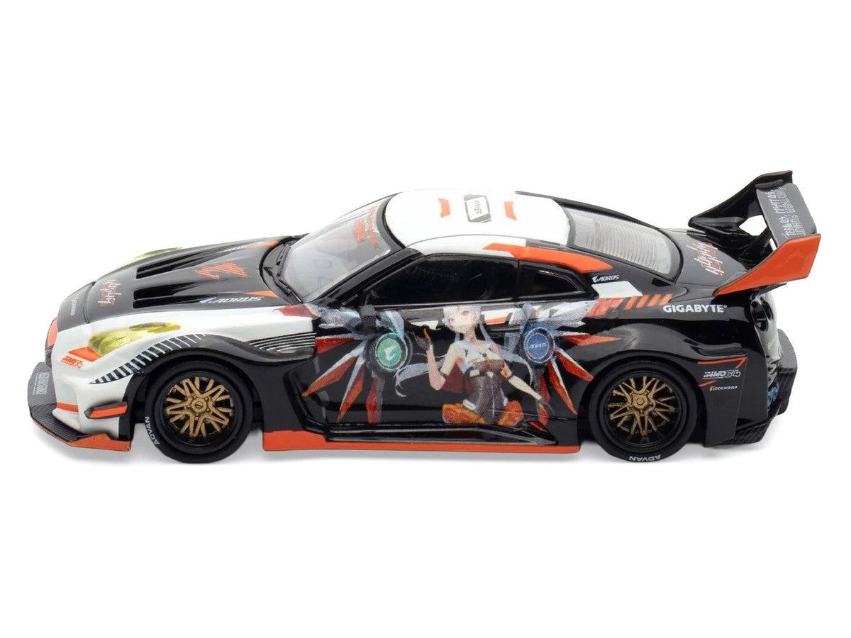 Nissan GT-R (R35) Widebody RHD (Right Hand Drive) Black and White with Graphics "AORUS X INNO64 Limited Edition" 1/64 Diecast Model Car by Inno Models-1