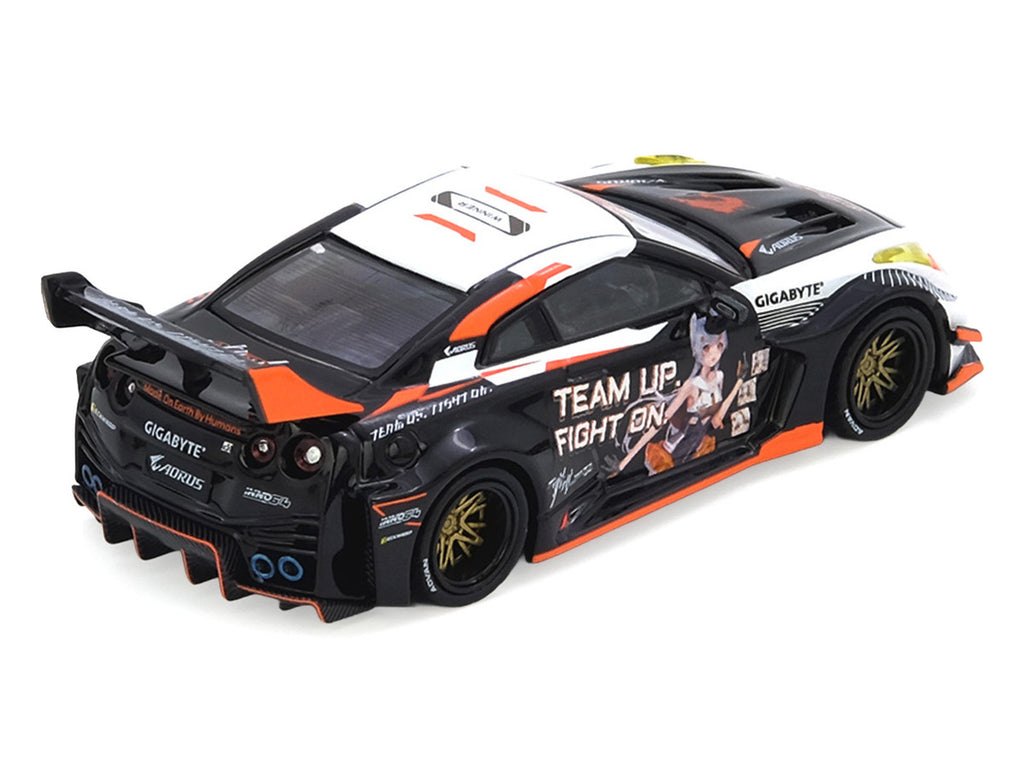 Nissan GT-R (R35) Widebody RHD (Right Hand Drive) Black and White with Graphics "AORUS X INNO64 Limited Edition" 1/64 Diecast Model Car by Inno Models-0