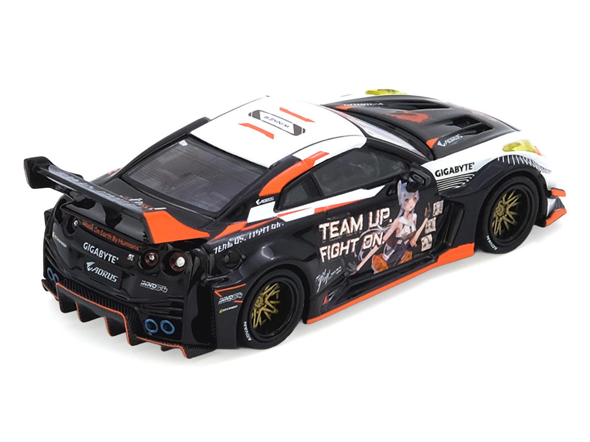 Nissan GT-R (R35) Widebody RHD (Right Hand Drive) Black and White with Graphics "AORUS X INNO64 Limited Edition" 1/64 Diecast Model Car by Inno Models-0