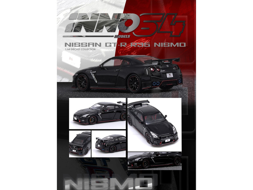 Nissan GT-R (R35) Nismo RHD (Right Hand Drive) Nismo Black with Carbon Hood and Top 1/64 Diecast Model Car by Inno Models-1