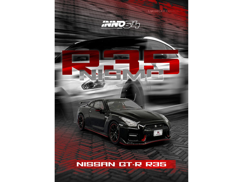 Nissan GT-R (R35) Nismo RHD (Right Hand Drive) Nismo Black with Carbon Hood and Top 1/64 Diecast Model Car by Inno Models-2