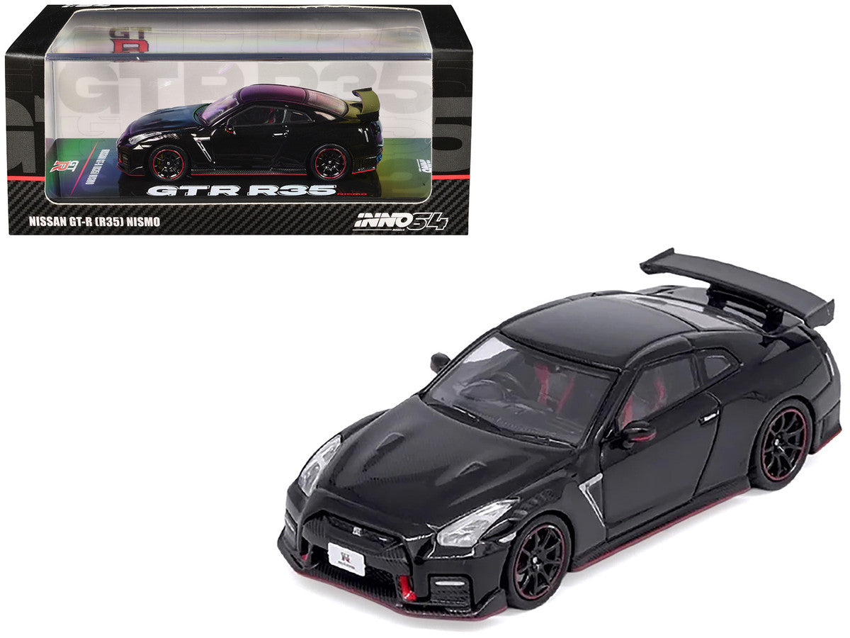 Nissan GT-R (R35) Nismo RHD (Right Hand Drive) Nismo Black with Carbon Hood and Top 1/64 Diecast Model Car by Inno Models-3