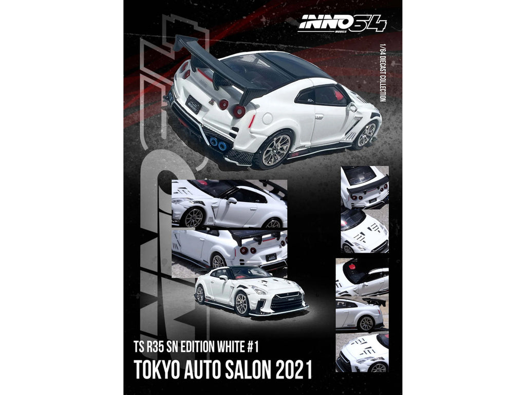 Nissan GT-R (R35) "Top Secret" RHD (Right Hand Drive) White with Black Top "Tokyo Auto Salon 2021" 1/64 Diecast Model Car by Inno Models-0