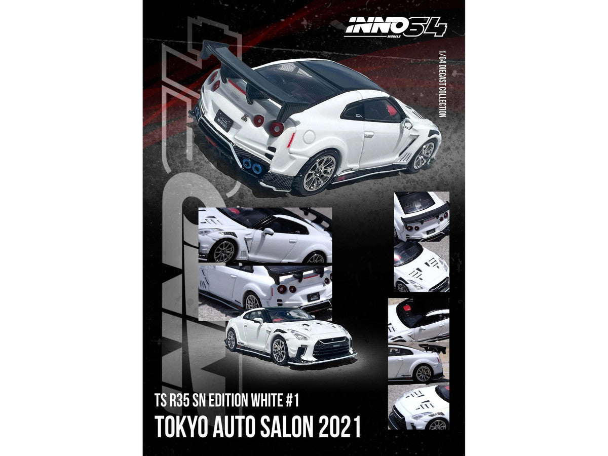 Nissan GT-R (R35) "Top Secret" RHD (Right Hand Drive) White with Black Top "Tokyo Auto Salon 2021" 1/64 Diecast Model Car by Inno Models-0