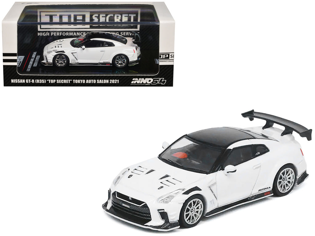 Nissan GT-R (R35) "Top Secret" RHD (Right Hand Drive) White with Black Top "Tokyo Auto Salon 2021" 1/64 Diecast Model Car by Inno Models-3