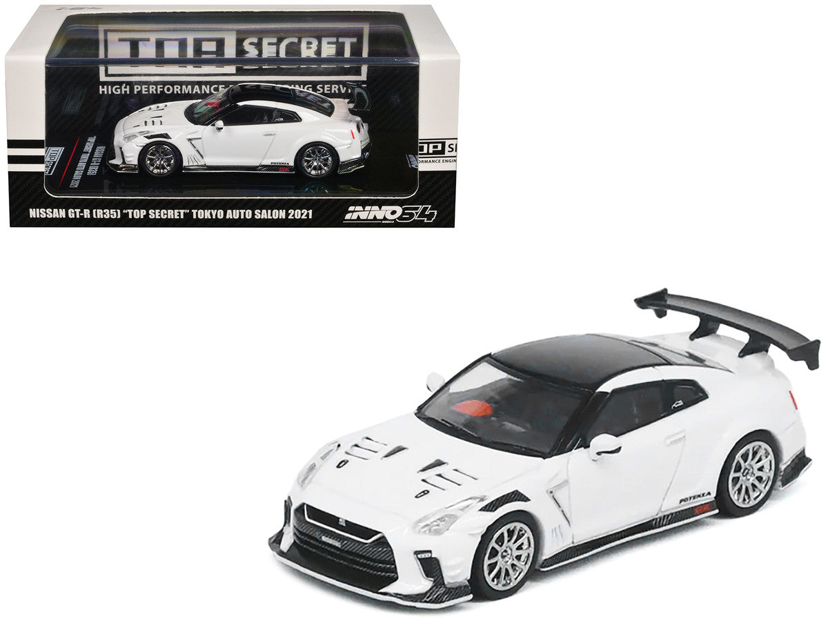 Nissan GT-R (R35) "Top Secret" RHD (Right Hand Drive) White with Black Top "Tokyo Auto Salon 2021" 1/64 Diecast Model Car by Inno Models-3