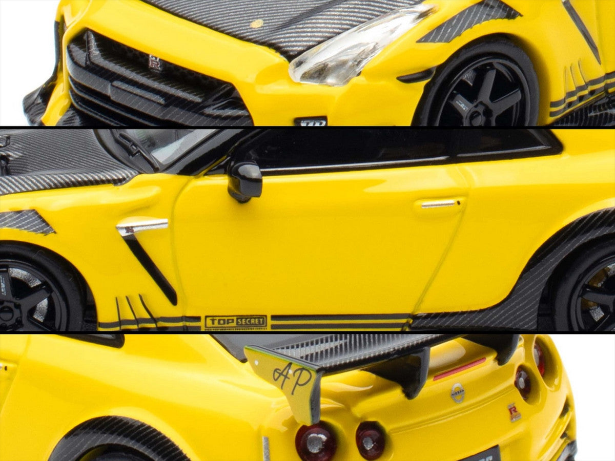 Nissan GT-R (R35) RHD (Right Hand Drive) Yellow with Carbon Hood and Black Top "The Model Car Show Singapore 2025 Event Edition" 1/64 Diecast Model Car by Inno Models-2