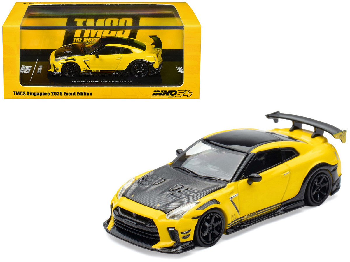Nissan GT-R (R35) RHD (Right Hand Drive) Yellow with Carbon Hood and Black Top "The Model Car Show Singapore 2025 Event Edition" 1/64 Diecast Model Car by Inno Models-4