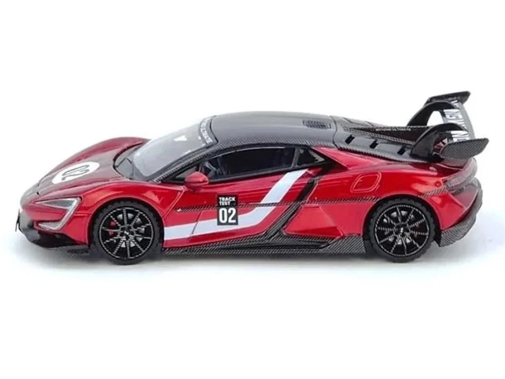2025 Yangwang U9 Xtreme Test Car #02 Red Metallic with White Stripes and Carbon Top "World Fastest EV Supercar" 1/64 Diecast Model Car by Inno Models-2