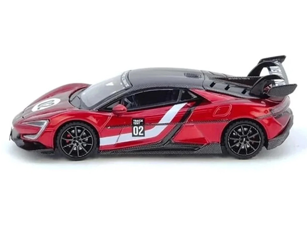2025 Yangwang U9 Xtreme Test Car #02 Red Metallic with White Stripes and Carbon Top "World Fastest EV Supercar" 1/64 Diecast Model Car by Inno Models-2