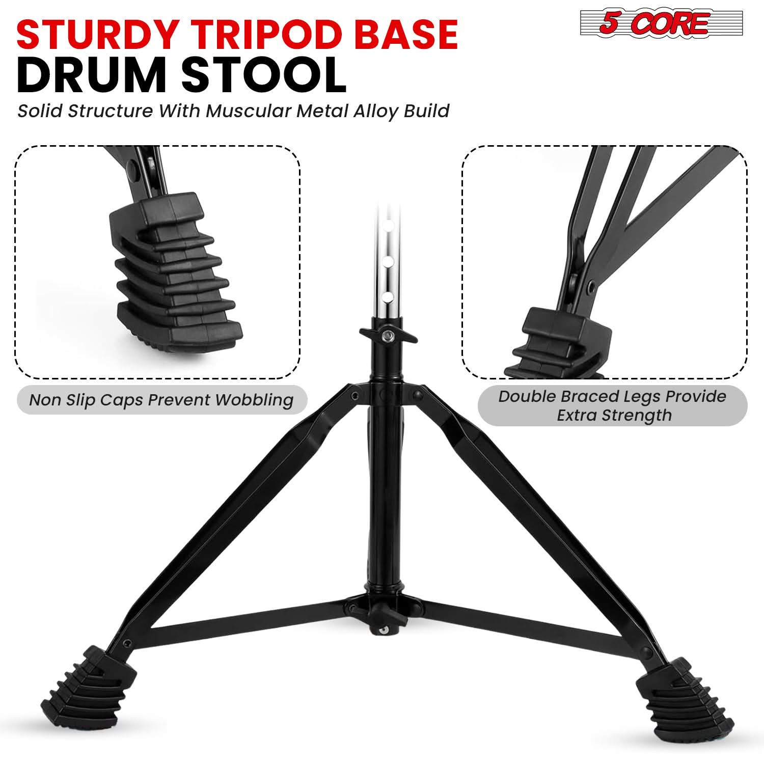 5Core Drum Throne Padded Guitar Stool Adjustable Drummer Seat for