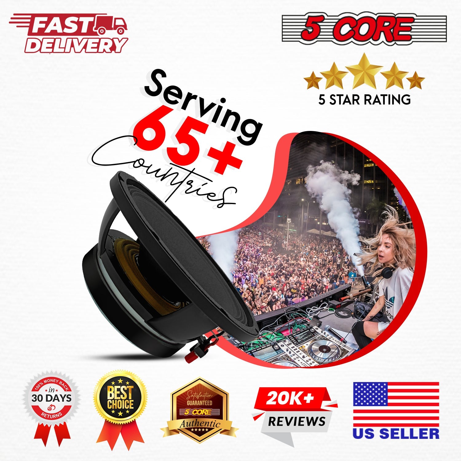 5 CORE 10 Inch Subwoofer Speaker 600W Max 4 Ohm Full Range Replacement