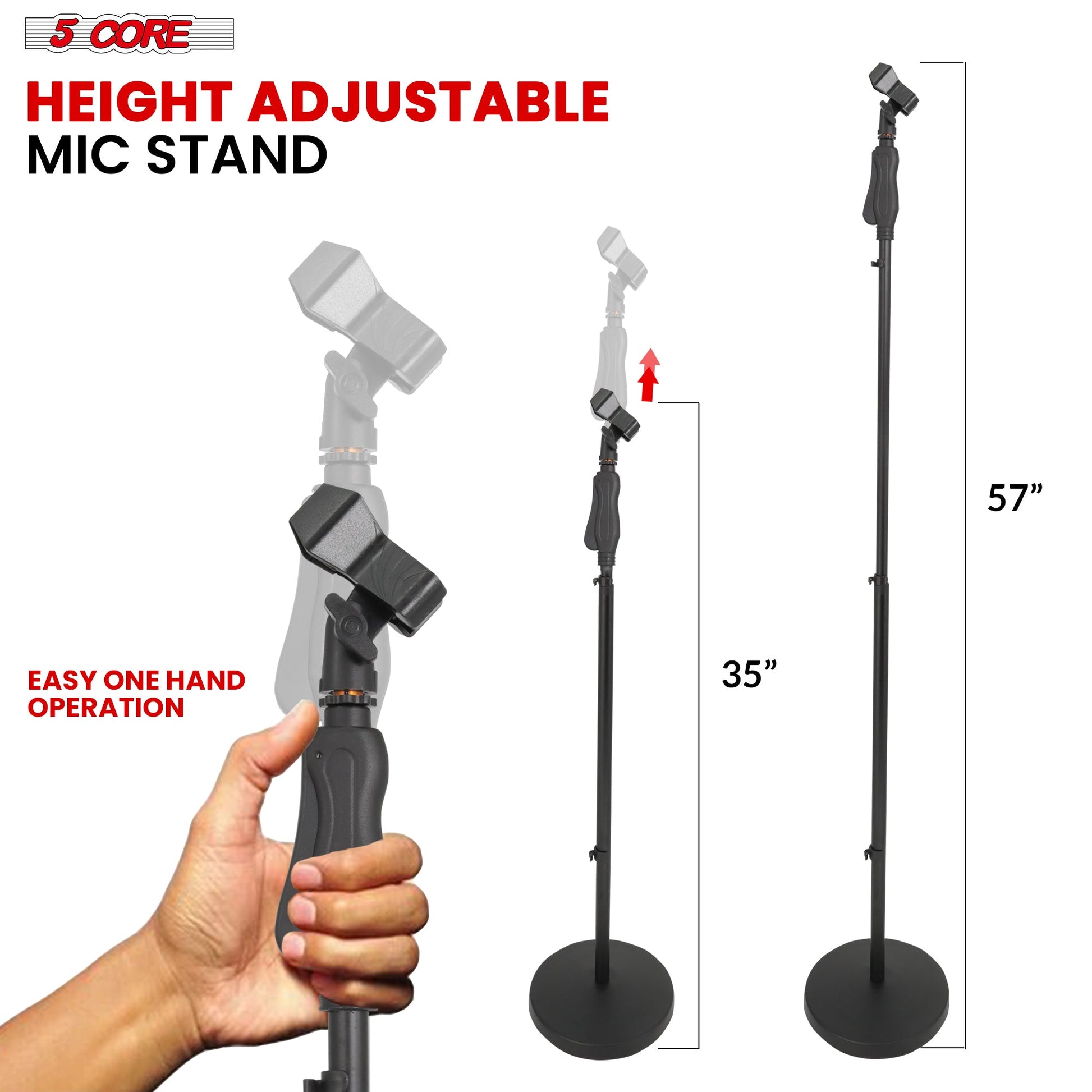 5Core Universal Microphone Stand Height Adjustable 35 to 57" Round