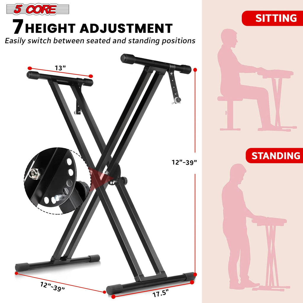 5Core Keyboard Stand Double X Style Adjustable Lift Piano Riser For 49