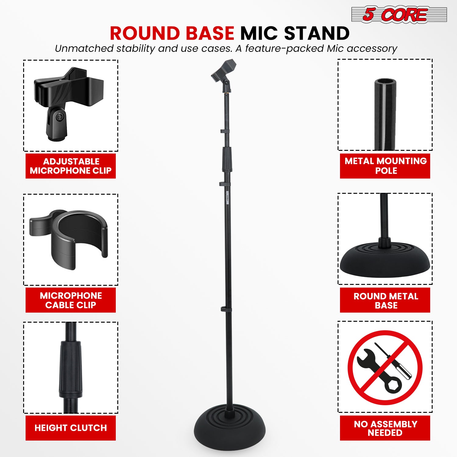 5Core Mic Stand Floor Heavy Duty Height Adjustable Pedestal Para