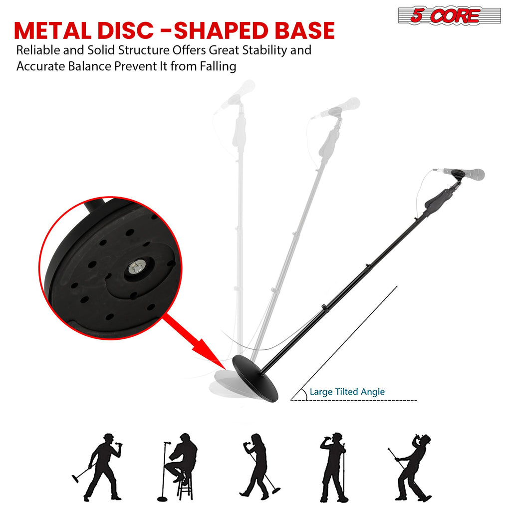 5Core Universal Microphone Stand Height Adjustable 35 to 57" Round