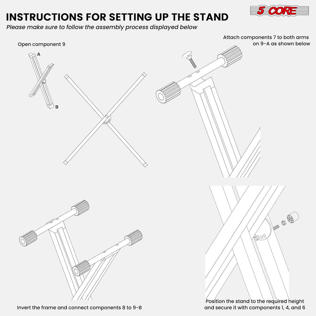5Core Keyboard Stand Double X Style Adjustable Lift Piano Riser For 49