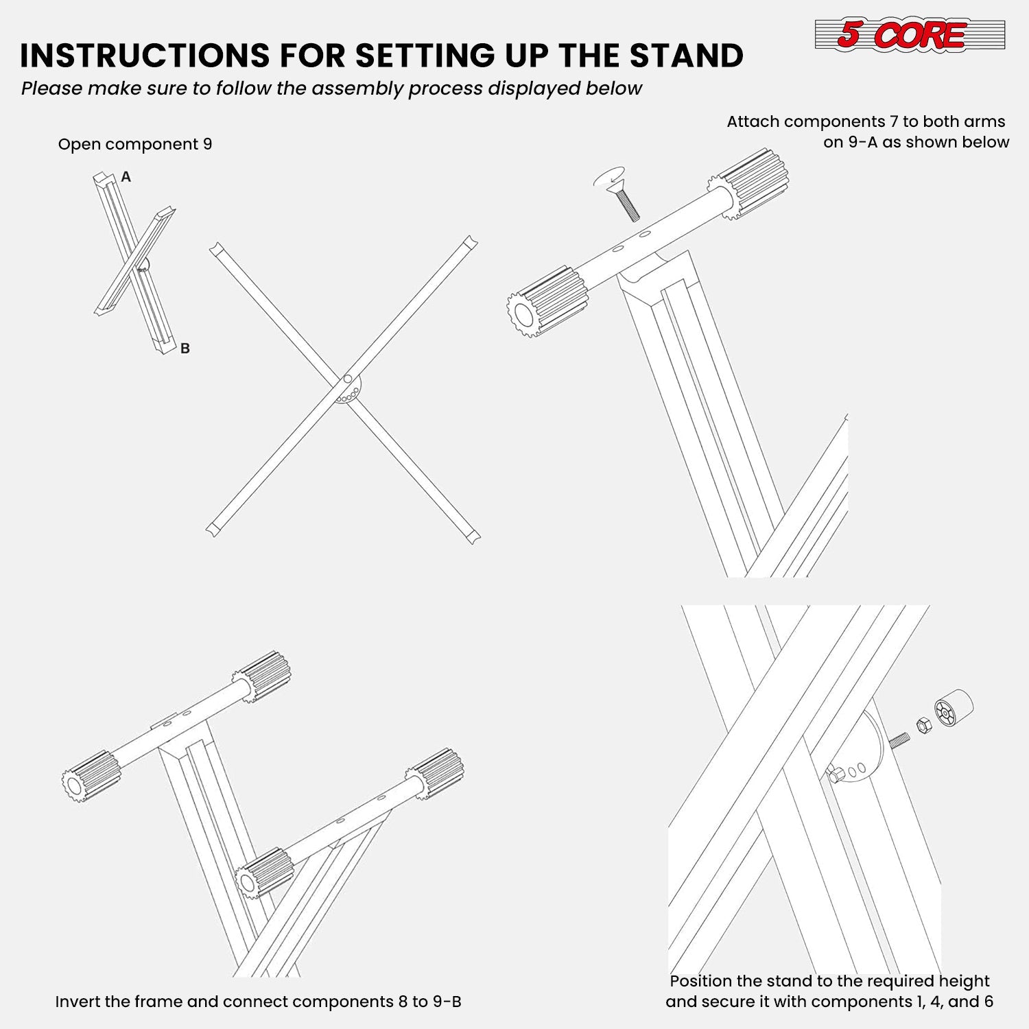 5Core Keyboard Stand Double X Style Adjustable Lift Piano Riser For 49