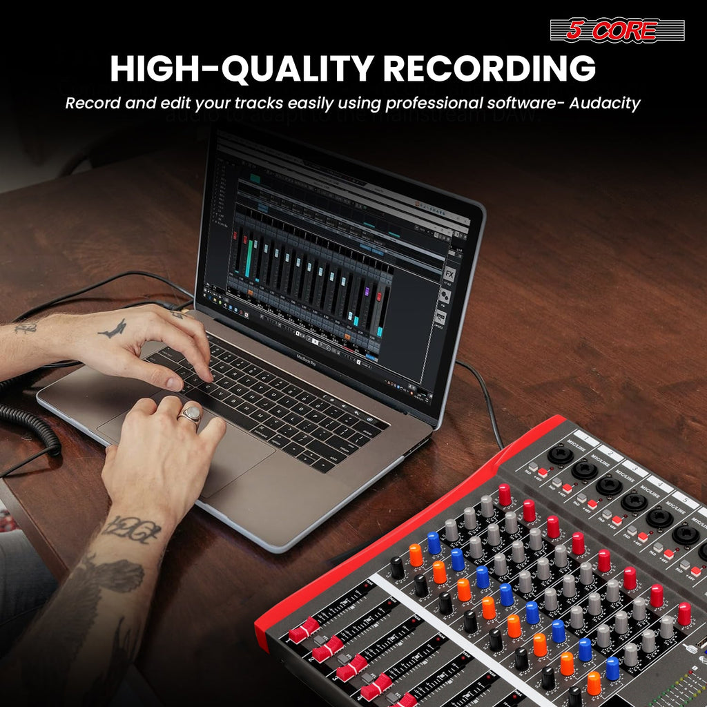 5 Core Audio Mixer 12 Channel DJ Equipment with Bluetooth USB Sound