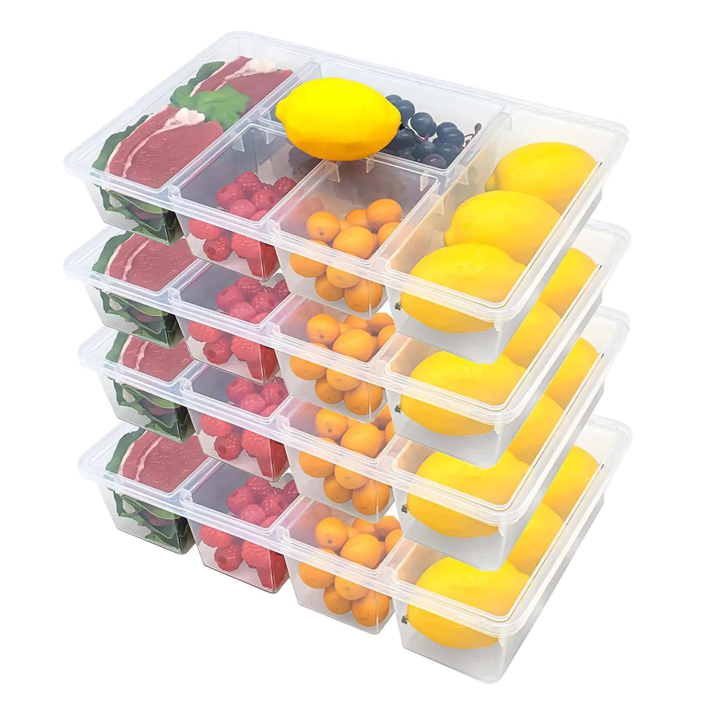 Eanpet 4Pack Veggie Tray with Lid 5 Compartment Food Container with Dividers Large Serving Tray Travel Snack Containers Stackable Produce Saver Snackle Box for FruitVegetableSaladMeal