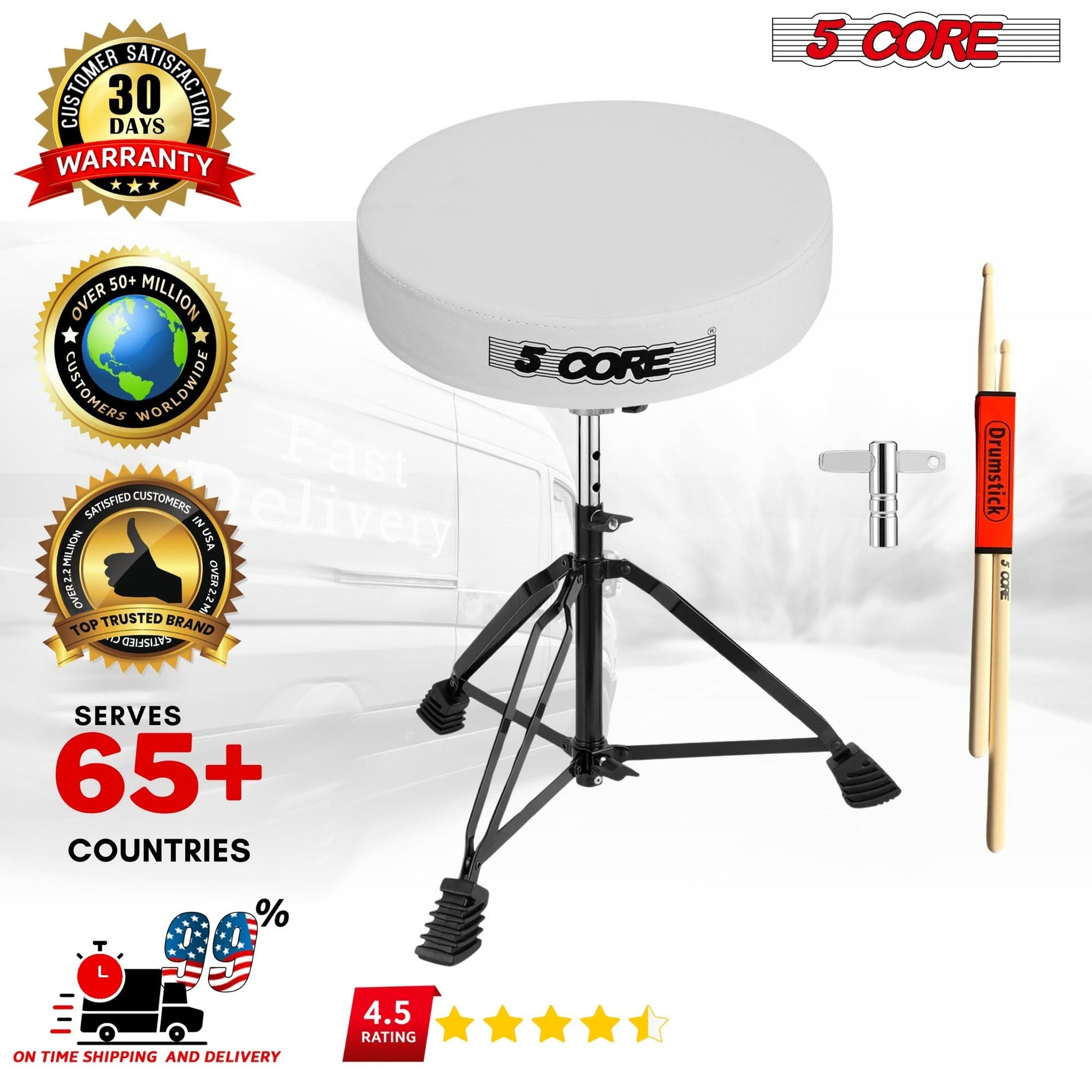 5Core Drum Throne Padded Guitar Stool Adjustable Drummer Seat for