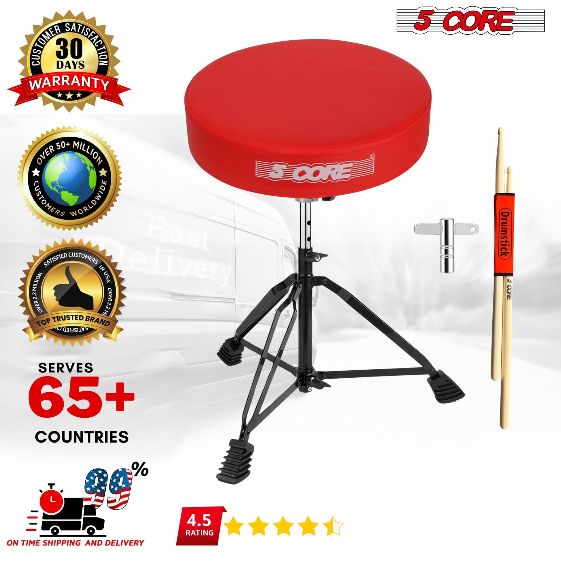 5Core Drum Throne Padded Guitar Stool Adjustable Drummer Seat for
