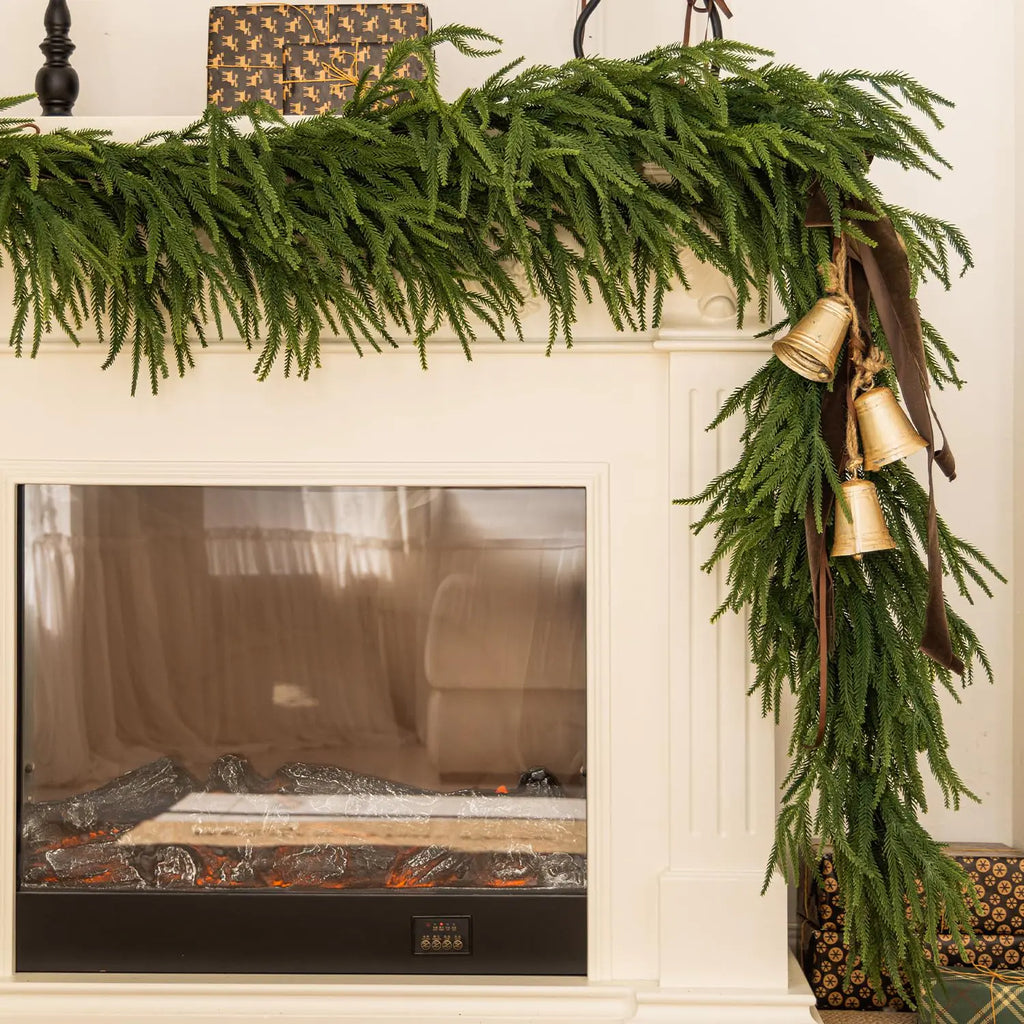 MISSPIN 6FT Artificial Norfolk Pine Garlands Real Touch Winter Pine Garland Green Artificial Greenery Garland for Table Mantle Wall Indoor Outdoor Christmas Decorations (Dark Green)