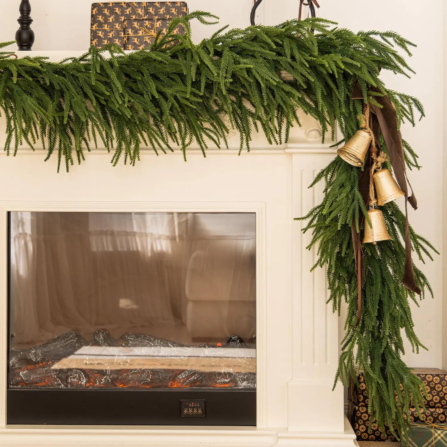 MISSPIN 6FT Artificial Norfolk Pine Garlands Real Touch Winter Pine Garland Green Artificial Greenery Garland for Table Mantle Wall Indoor Outdoor Christmas Decorations (Dark Green)