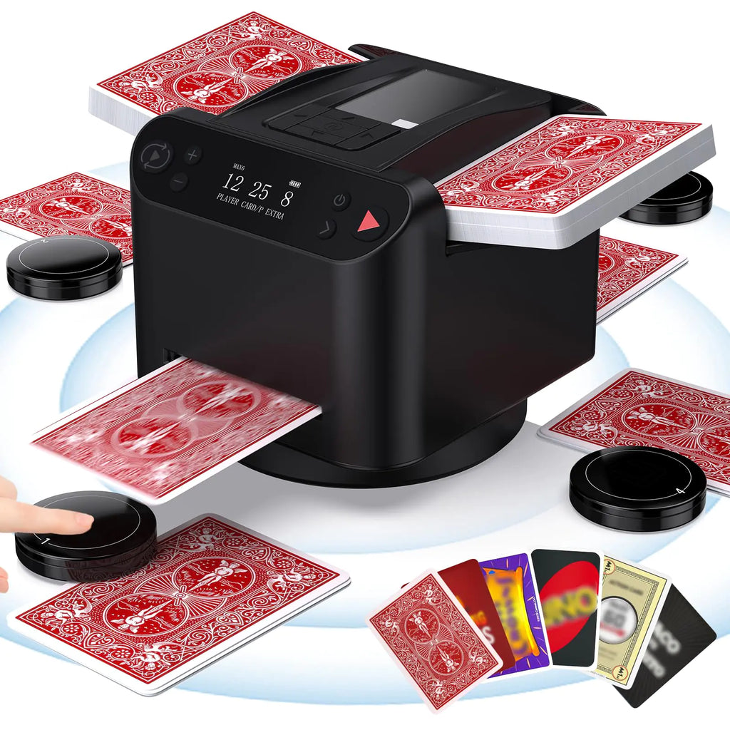 Automatic Card Shuffler and Dealer 2-12 Players Card Dealer with Wireless Remote 360°Rotating 2 Decks Card Shuffler for UNO Poker Texas Holdem Monopoly Deal Blackjack and Maverick Cards