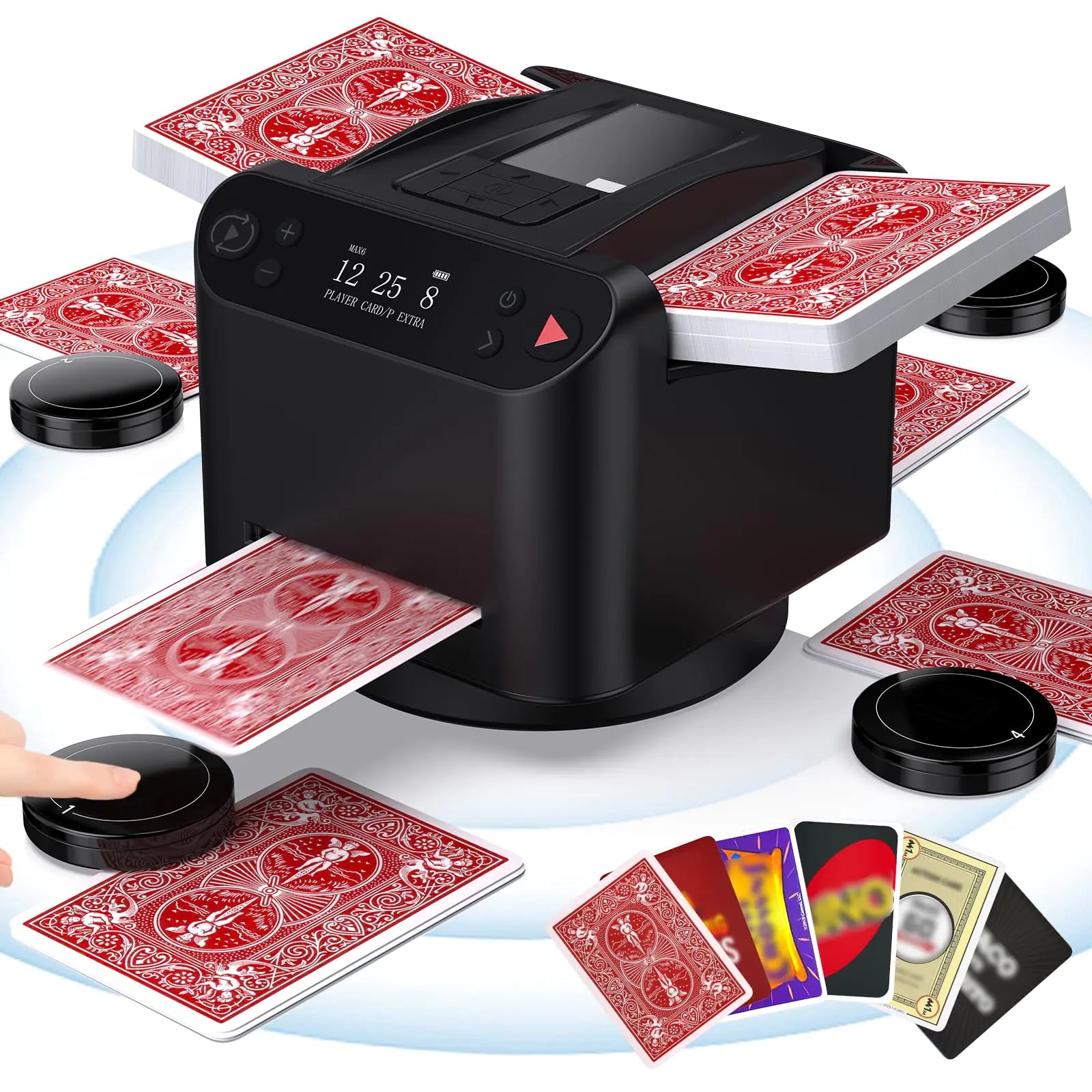 Automatic Card Shuffler and Dealer 2-12 Players Card Dealer with Wireless Remote 360°Rotating 2 Decks Card Shuffler for UNO Poker Texas Holdem Monopoly Deal Blackjack and Maverick Cards