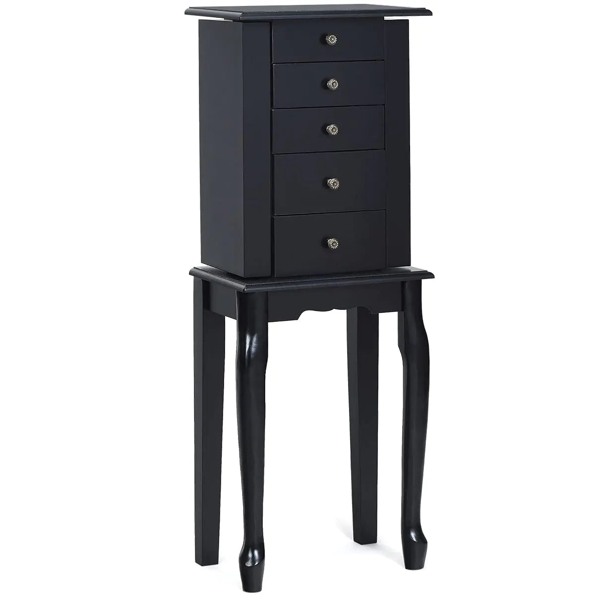 Giantex Jewelry Armoire Cabinet Chest Organizer Box Top with Flip Mirror Standing Space-Saving Bedroom Makeup Accessories Storage Armoires 8 Necklace Hooks Jewelry Cabinets with 4 Drawers (Black)