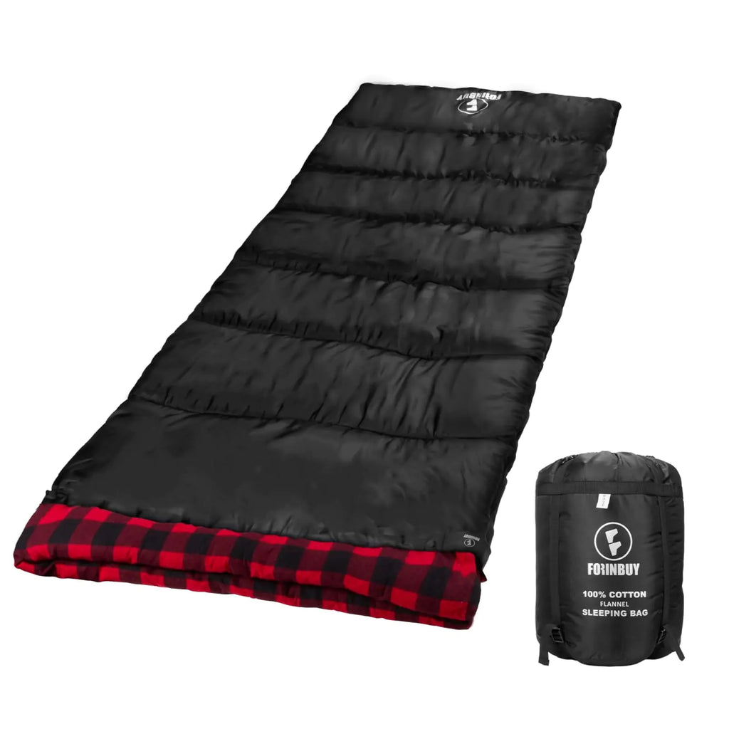 FORINBUY Cotton Big & Tall Cold-Weather Sleeping Bag 3-4 Season Camping Sleeping Bag for Adults Comfortable & Warm Flannel Sleeping Bag for Indoor and Outdoor Use with Compression Sack