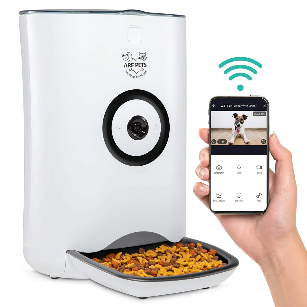 Arf Pets Smart Automatic Pet Feeder with Wi-Fi HD Camera with Voice and Video Recording Programmable Food Dispenser for Dogs & Cats with Easy App-Controlled 29-Cup Capacity for iPhone & Android