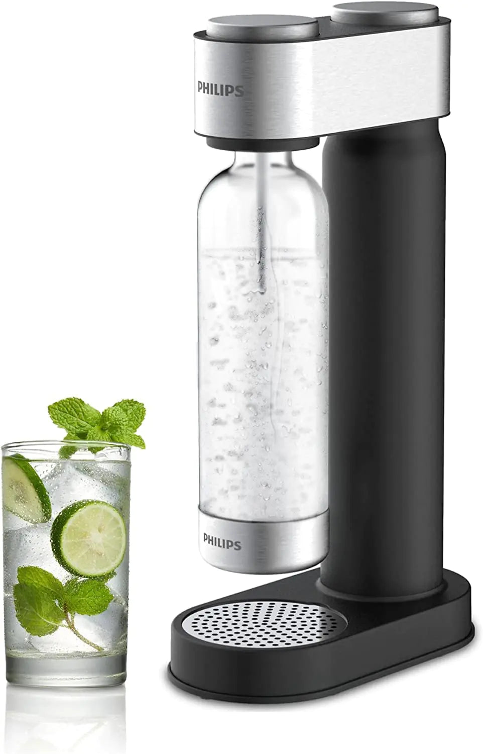 Philips Soda Water Maker Stainless Sparkling Water Maker for Home Carbonating Machine with PET 1L Carbonating Bottle (Black/ White)