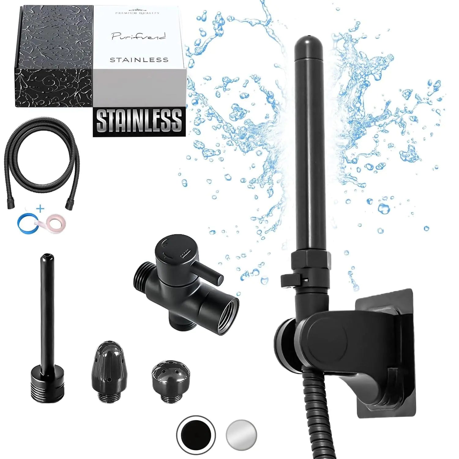 Black Enema kit for Colon Cleansing - Stainless Steel Enema Shower Attachment-Douche kit Colon Cleansing Anal Shower-Colonic Irrigation Home Kit-Complete 9 Pieces Set for Men and Women