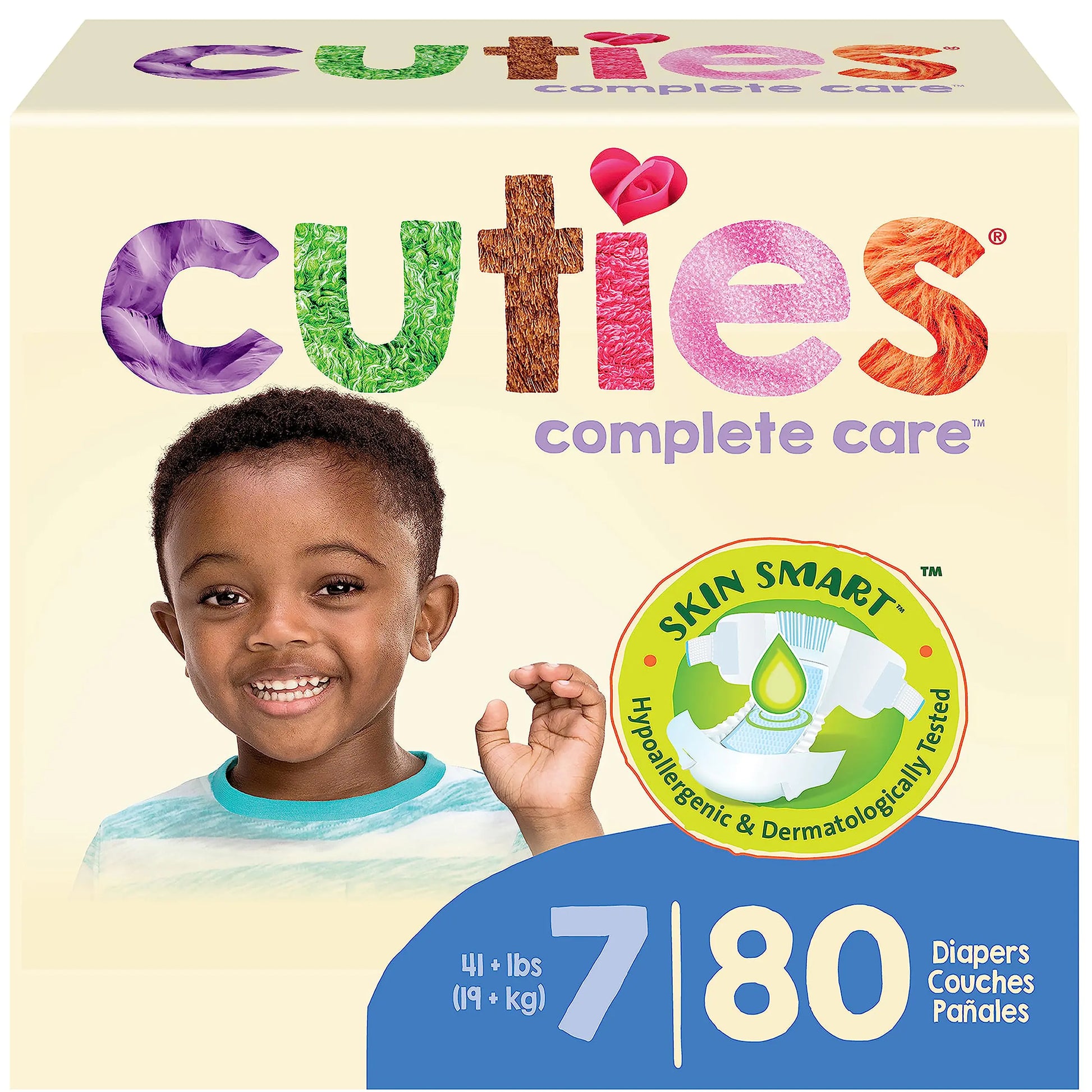 Cuties | Skin Smart Absorbent & Hypoallergenic Diapers with Flexible & Secure Tabs | Size 7 | 80 Count