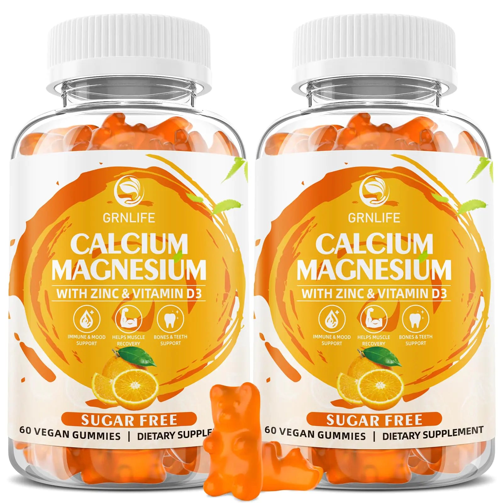 Calcium Magnesium Zinc Supplement with Vitamin D3 Sugar Free Calcium Gummies for Women Men High Potency Magnesium Gummies for Bone & Muscle & Immune Health Orange Flavors - 120 Count